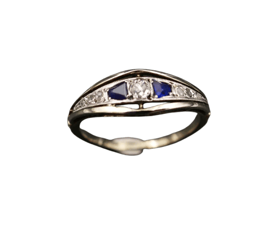 Bague 57 Bague jarretière Art déco en platine et or blanc 18 carats 58 Facettes C19-09