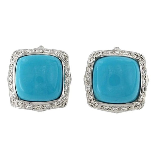 Boucles d'oreilles Boucles d’oreilles en or blanc 18 carats, turquoises et diamants 58 Facettes MG-201013