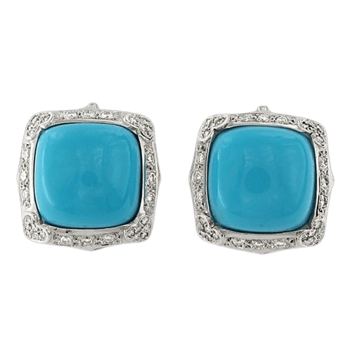 Boucles d'oreilles Boucles d’oreilles en or blanc 18 carats, turquoises et diamants 58 Facettes MG-201013