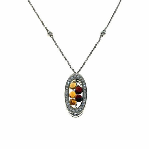 Collier Collier-pendentif en or blanc 18 carats avec citrine, grenats et diamants 58 Facettes IG-200366