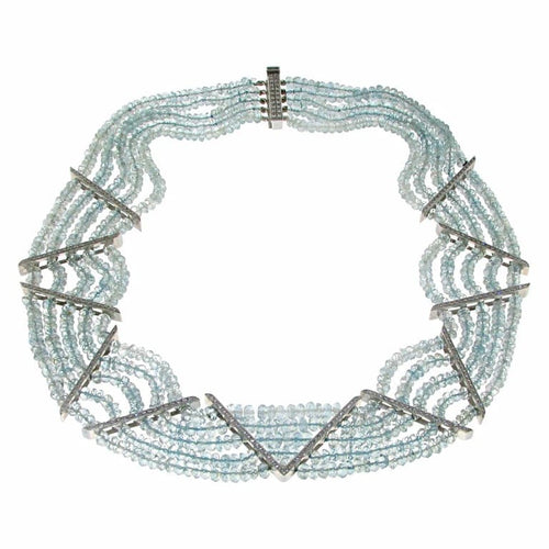 Collier Collier en or blanc 18 carats avec aigue-marine et diamants 58 Facettes IG-200141