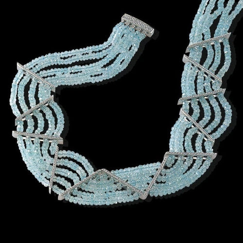 Collier Collier en or blanc 18 carats avec aigue-marine et diamants 58 Facettes IG-200141
