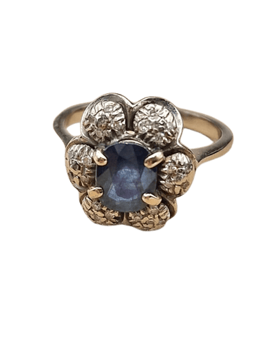 Bague 48 Bague cluster vintage en or blanc 18 carats et saphirs 58 Facettes