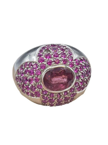 Bague 56 Bague cocktail en or blanc 18 carats avec tourmaline et rubis 58 Facettes