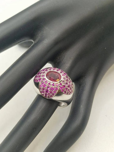 Bague 56 Bague cocktail en or blanc 18 carats avec tourmaline et rubis 58 Facettes