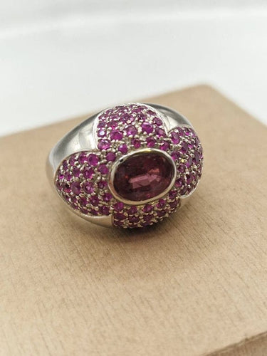 Bague 56 Bague cocktail en or blanc 18 carats avec tourmaline et rubis 58 Facettes