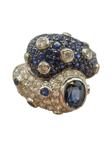 Bague 58 Bague cocktail en or blanc 18 carats avec saphirs et diamants 58 Facettes