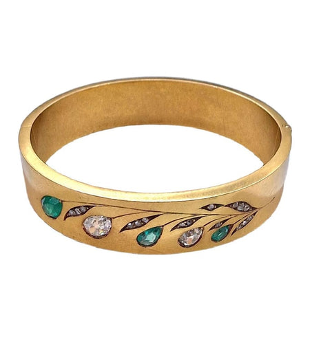 Bracelet Bracelet vintage années 1970 en or jaune 20 carats, diamants et émeraudes 58 Facettes