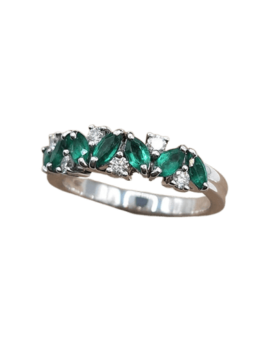 Bracelet Demi-jonc en or blanc 18 carats avec émeraudes et diamants 58 Facettes