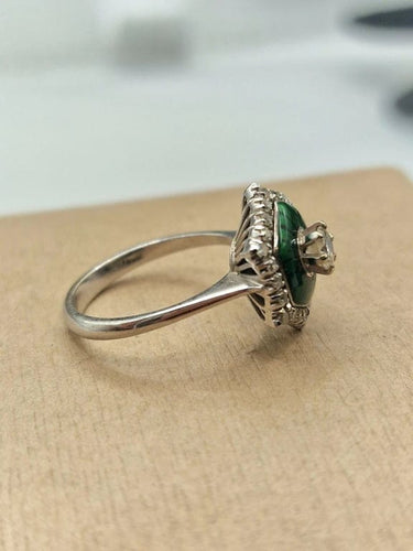 Bague 55 Bague solitaire en or blanc 18 carats avec diamant et émail vert 58 Facettes