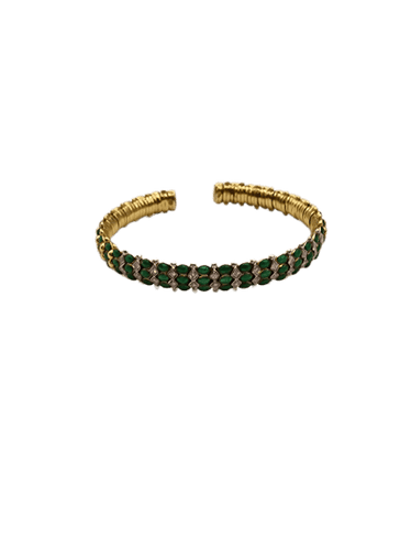 Bracelet Bracelet vintage en or blanc et jaune 18 carats, émail vert et diamants 58 Facettes