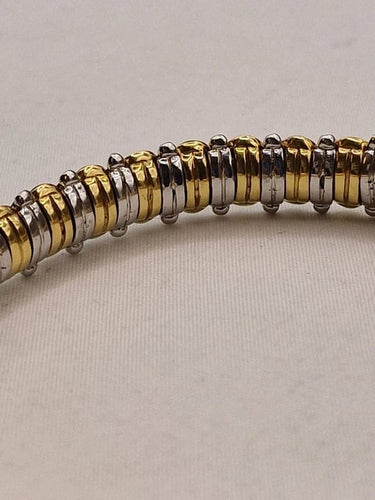 Bracelet Bracelet vintage en or blanc et jaune 18 carats, émail vert et diamants 58 Facettes