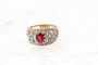 Bague 61 Bague large à motif floral en or jaune et platine, rubis et diamants 58 Facettes 250220