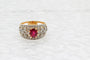 Bague 61 Bague large à motif floral en or jaune et platine, rubis et diamants 58 Facettes 250220