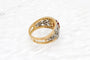 Bague 61 Bague large à motif floral en or jaune et platine, rubis et diamants 58 Facettes 250220