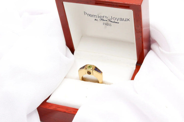 Bague 53 Premiers Joyaux - Bague motif carré en or jaune et pierres fines 58 Facettes 250199