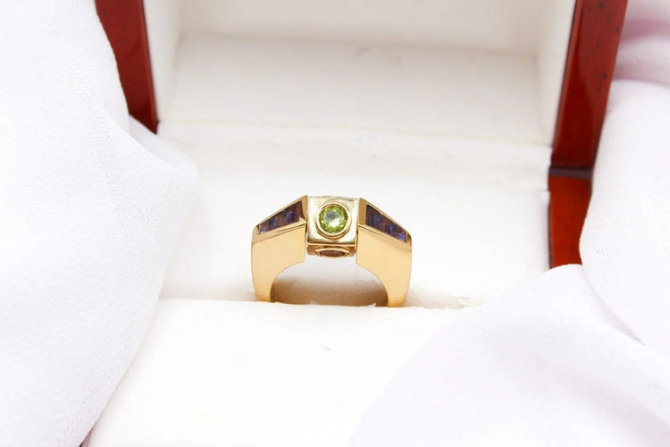 Bague 53 Premiers Joyaux - Bague motif carré en or jaune et pierres fines 58 Facettes 250199