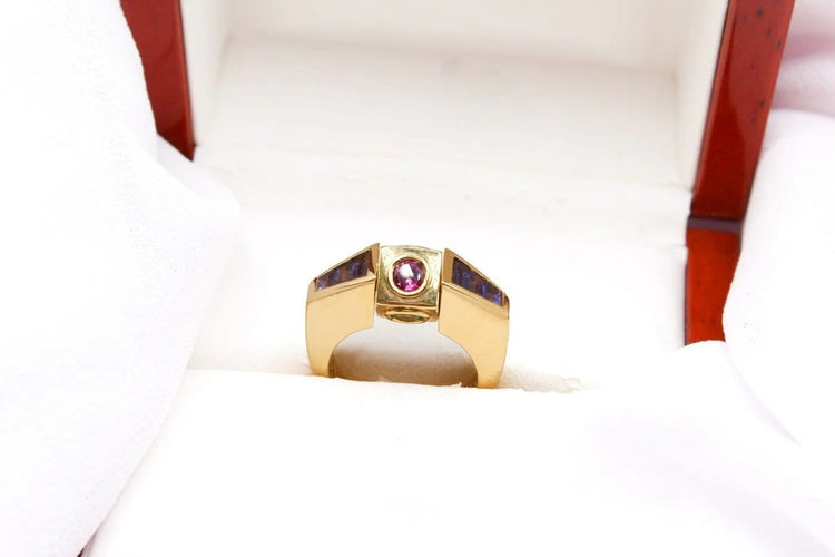 Bague 53 Premiers Joyaux - Bague motif carré en or jaune et pierres fines 58 Facettes 250199