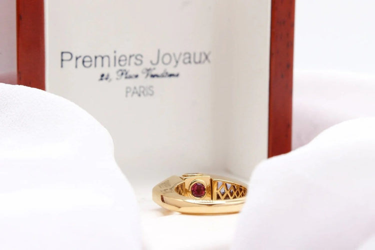 Bague 53 Premiers Joyaux - Bague motif carré en or jaune et pierres fines 58 Facettes 250199