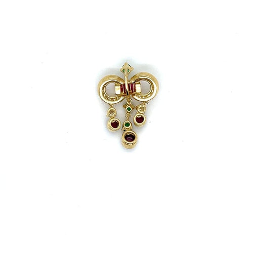 Pendentif Pendentif nœud en or jaune 18 ct rubis, émeraudes et diamants 58 Facettes