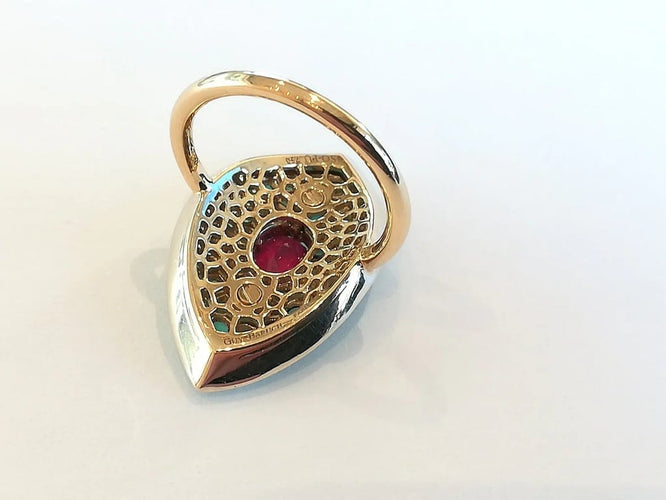 Bague 53 Guy Baruch - Bague marquise en or jaune avec rubis et émeraudes 58 Facettes