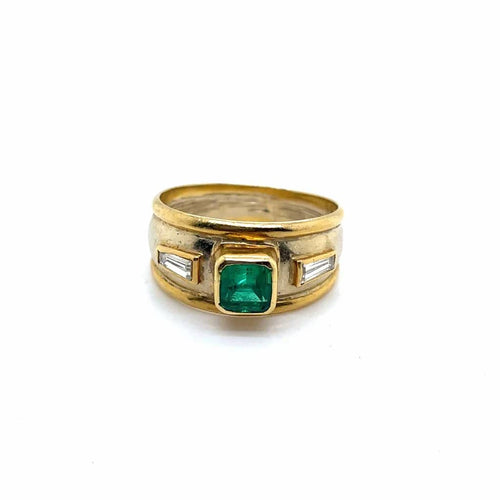 Bague 54 Bague jonc en or jaune et blanc 750, émeraude et diamants 58 Facettes
