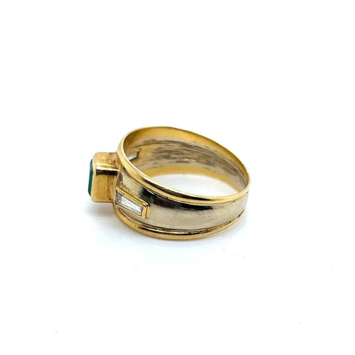 Bague 54 Bague jonc en or jaune et blanc 750, émeraude et diamants 58 Facettes
