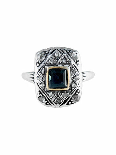 Bague 55 Bague ancienne - Saphir et diamants en or jaune et or blanc 750 58 Facettes