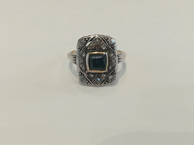 Bague 55 Bague ancienne - Saphir et diamants en or jaune et or blanc 750 58 Facettes