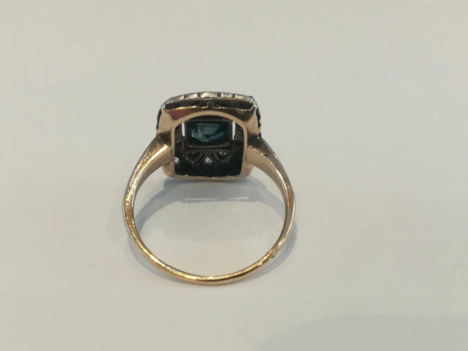 Bague 55 Bague ancienne - Saphir et diamants en or jaune et or blanc 750 58 Facettes
