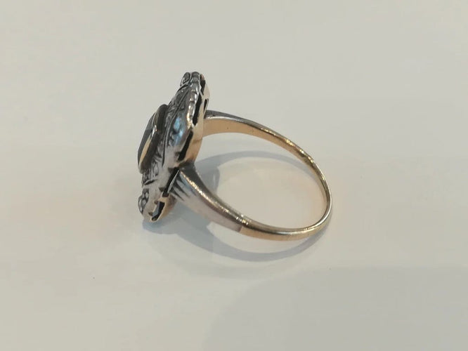 Bague 55 Bague ancienne - Saphir et diamants en or jaune et or blanc 750 58 Facettes