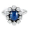Bague 52 Bague marguerite ancienne en or blanc et platine, saphir cabochon et diamants 58 Facettes