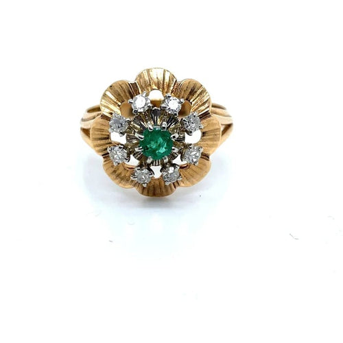 Bague 54.5 Bague vintage émeraude et diamants en or jaune et or blanc 750 58 Facettes