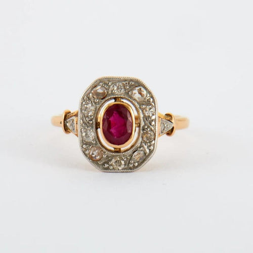 Bague 56 Bague ancienne rubis et diamants en or jaune et or blanc 18K 58 Facettes
