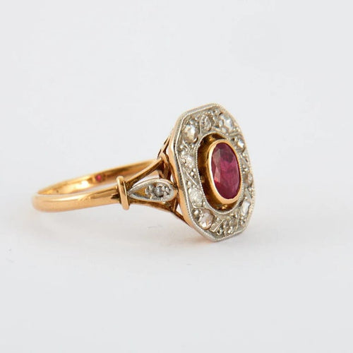 Bague 56 Bague ancienne rubis et diamants en or jaune et or blanc 18K 58 Facettes