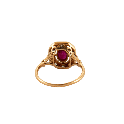 Bague 56 Bague ancienne rubis et diamants en or jaune et or blanc 18K 58 Facettes