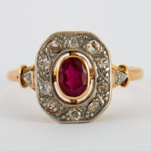 Bague 56 Bague ancienne rubis et diamants en or jaune et or blanc 18K 58 Facettes