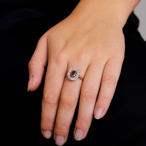 Bague 56 Bague ancienne rubis et diamants en or jaune et or blanc 18K 58 Facettes