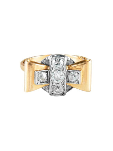 Bague 59 Bague Tank 1940 - Bague en or jaune et platine avec diamants 58 Facettes