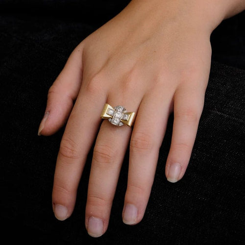 Bague 59 Bague Tank 1940 - Bague en or jaune et platine avec diamants 58 Facettes