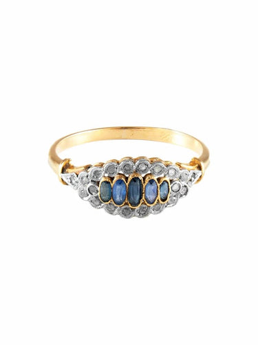Bague 56 Bague jarretière ancienne en or jaune et or blanc, saphirs et diamants 58 Facettes