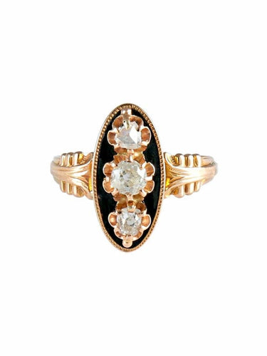 Bague 55 Bague ancienne Napoléon III en or rose, émail et diamants 58 Facettes