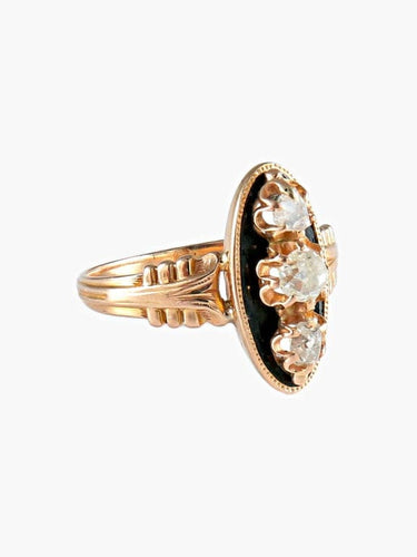 Bague 55 Bague ancienne Napoléon III en or rose, émail et diamants 58 Facettes