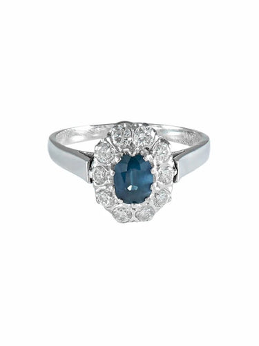 Bague 57 Bague Pompadour ancienne en or blanc avec saphir et diamants 58 Facettes