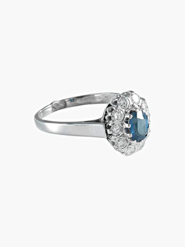 Bague 57 Bague Pompadour ancienne en or blanc avec saphir et diamants 58 Facettes