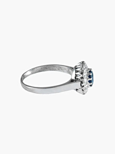 Bague 57 Bague Pompadour ancienne en or blanc avec saphir et diamants 58 Facettes