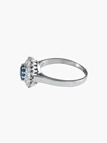 Bague 57 Bague Pompadour ancienne en or blanc avec saphir et diamants 58 Facettes