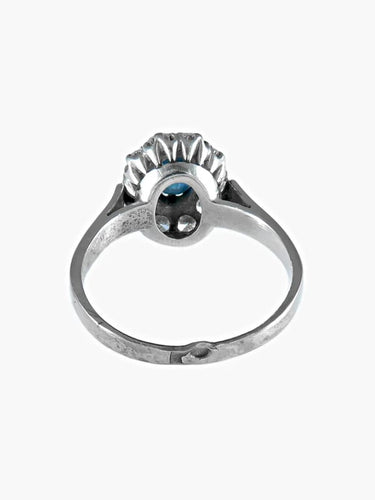 Bague 57 Bague Pompadour ancienne en or blanc avec saphir et diamants 58 Facettes