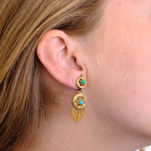 Boucles d'oreilles Boucles d’oreilles anciennes en or jaune 18K et turquoises 58 Facettes