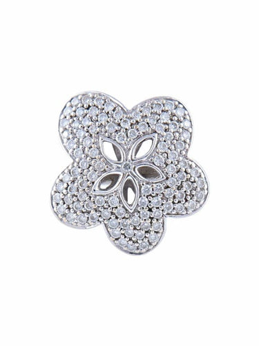 Bague 51 Bague fleur en or blanc 750 pavée de diamants 58 Facettes